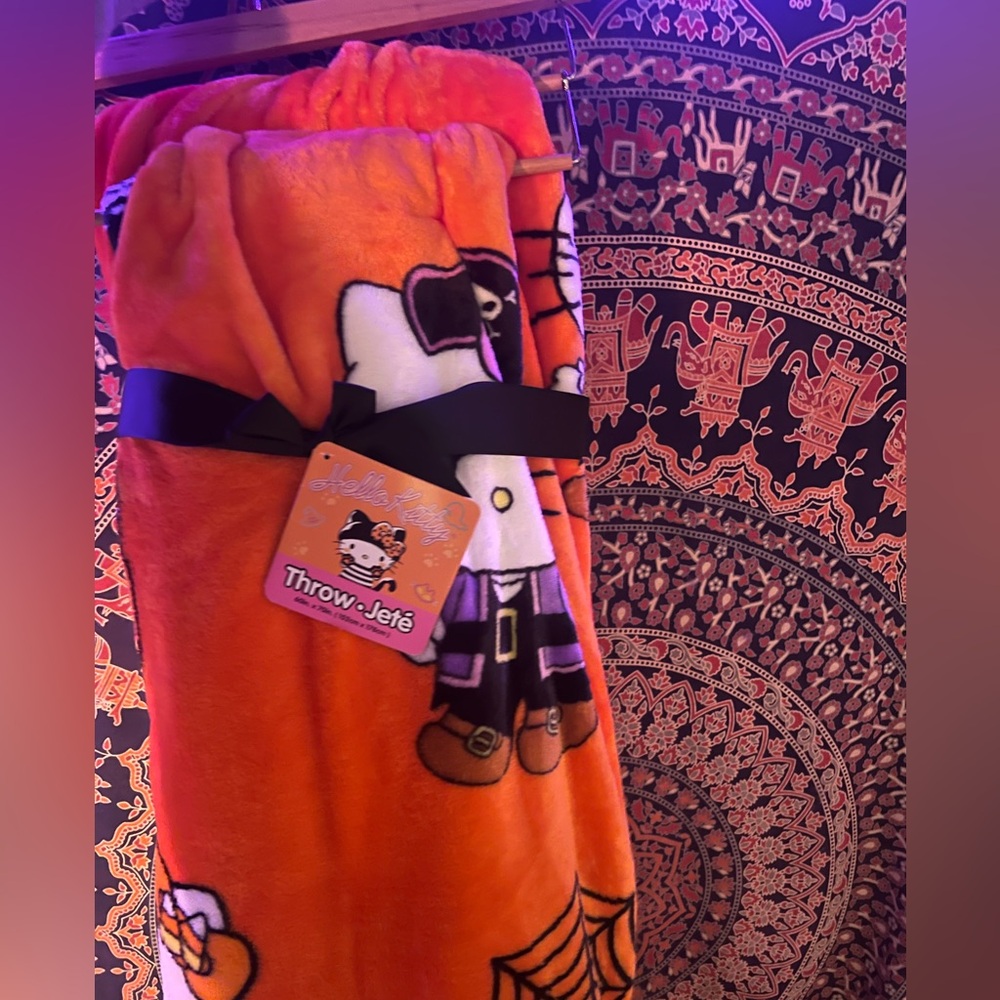 hello kitty halloween orange pirate blanket